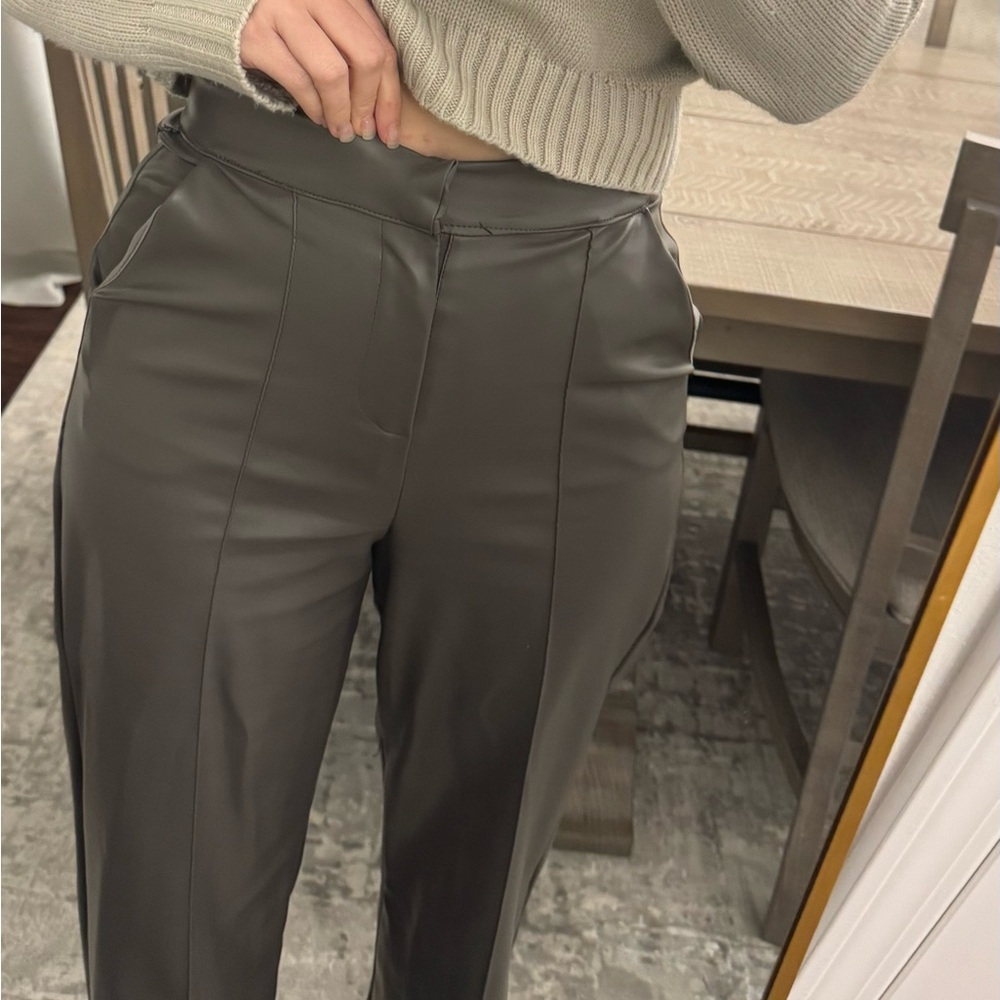 Faux Leather Gray Women's Woman’s Work Dress Pants - Picture 7 of 13